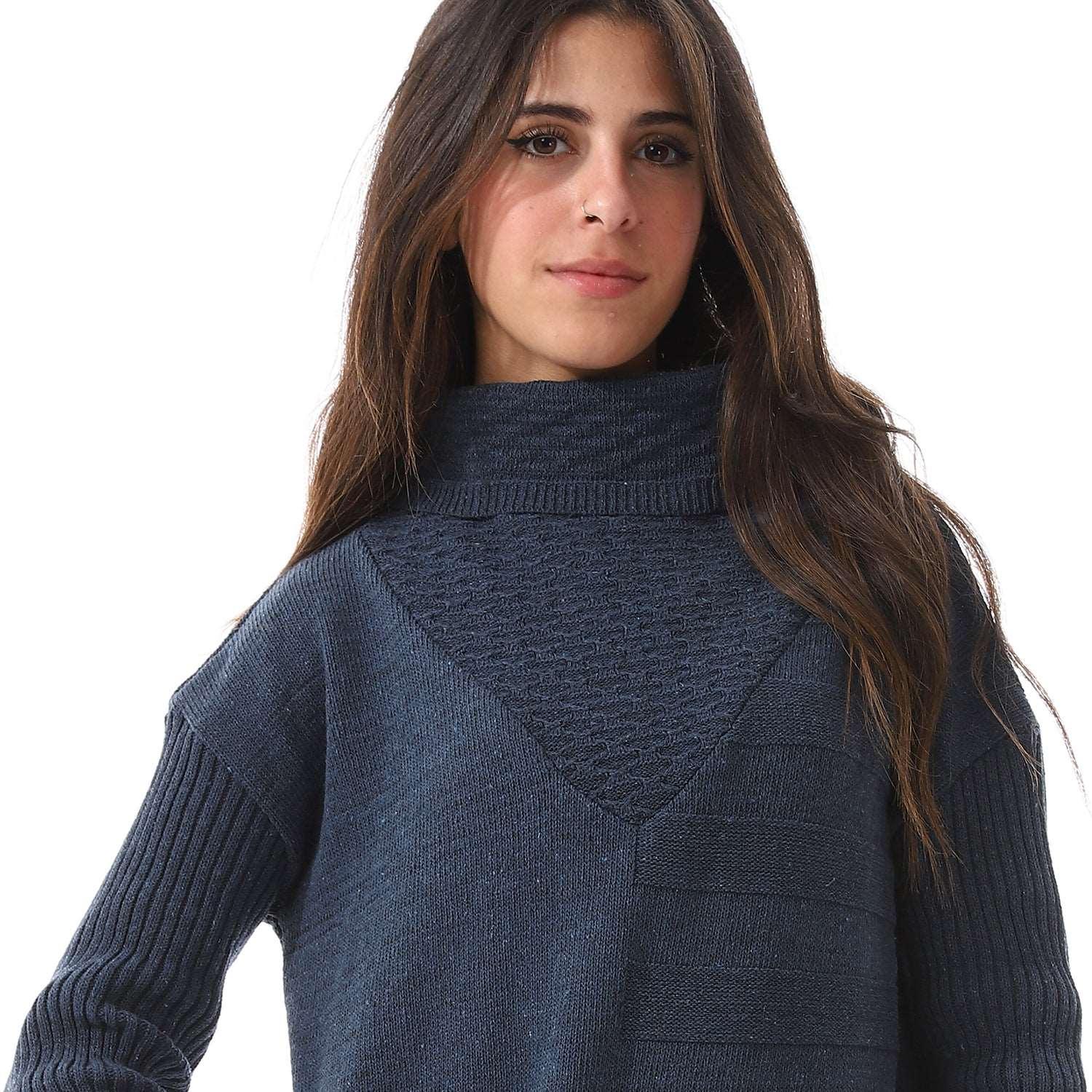 Women Long Wool Pullover With High Neck