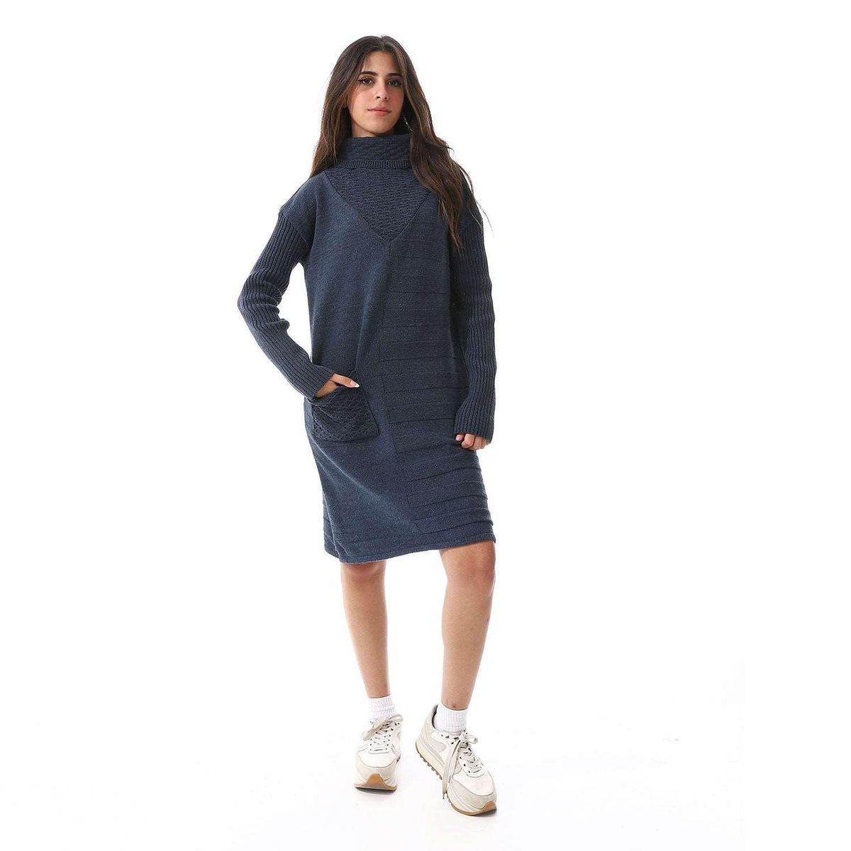 Women Long Wool Pullover With High Neck