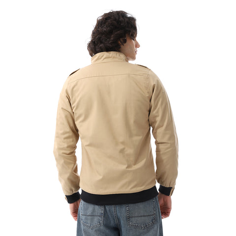 Mens Jabardine Lining Jacket With Zipper And Front Pockets