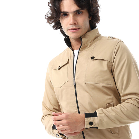 Mens Jabardine Lining Jacket With Zipper And Front Pockets