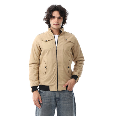 Mens Jabardine Lining Jacket With Zipper And Front Pockets