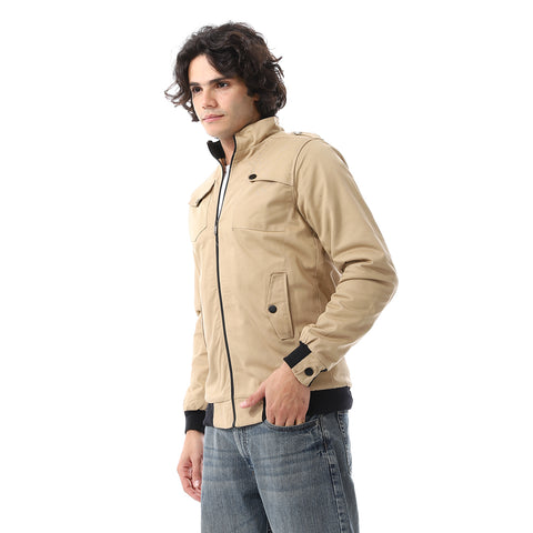 Mens Jabardine Lining Jacket With Zipper And Front Pockets