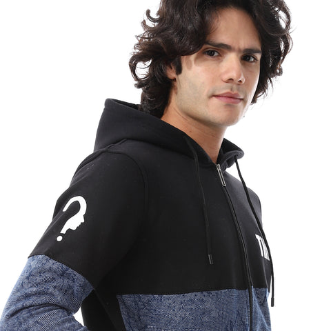 Mens Hoodie With Through Zipper And Army Design