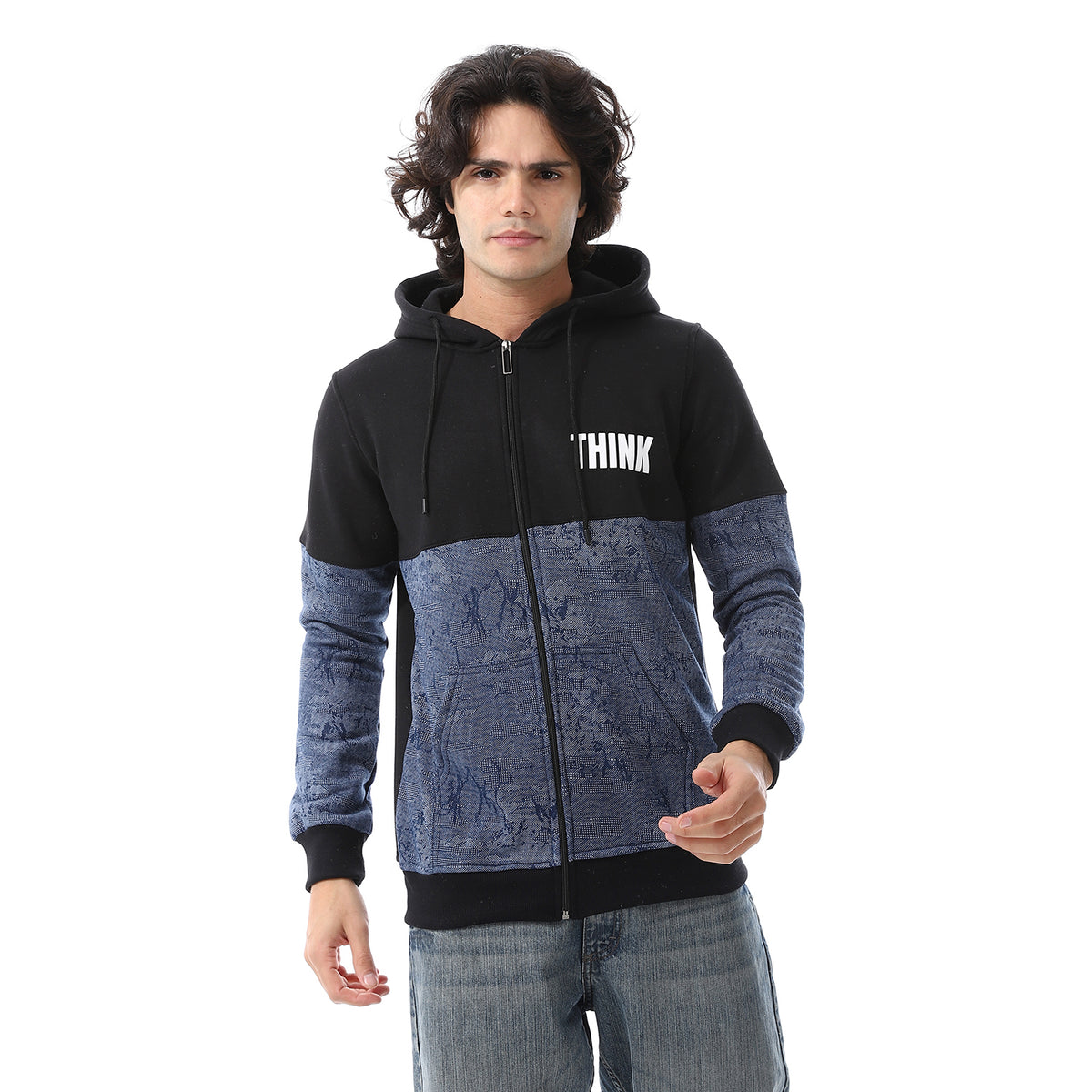 Mens Hoodie With Through Zipper And Army Design