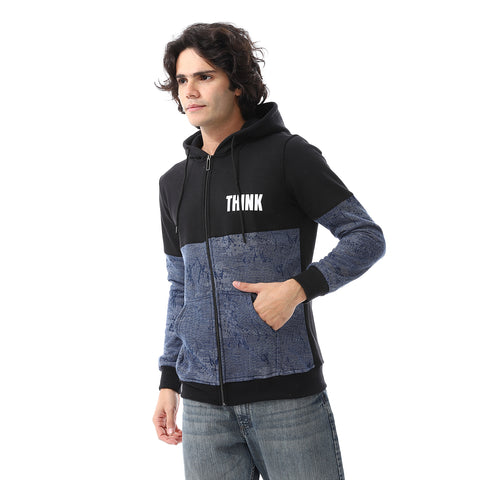 Mens Hoodie With Through Zipper And Army Design