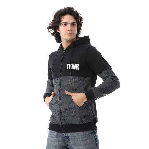 Mens Hoodie With Through Zipper And Army Design