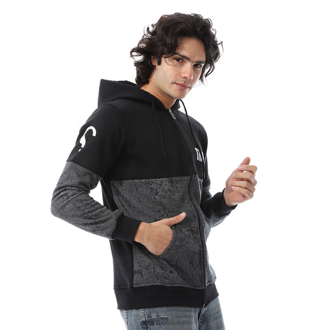 Mens Hoodie With Through Zipper And Army Design