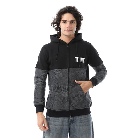 Mens Hoodie With Through Zipper And Army Design