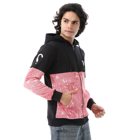 Mens Hoodie With Through Zipper And Army Design