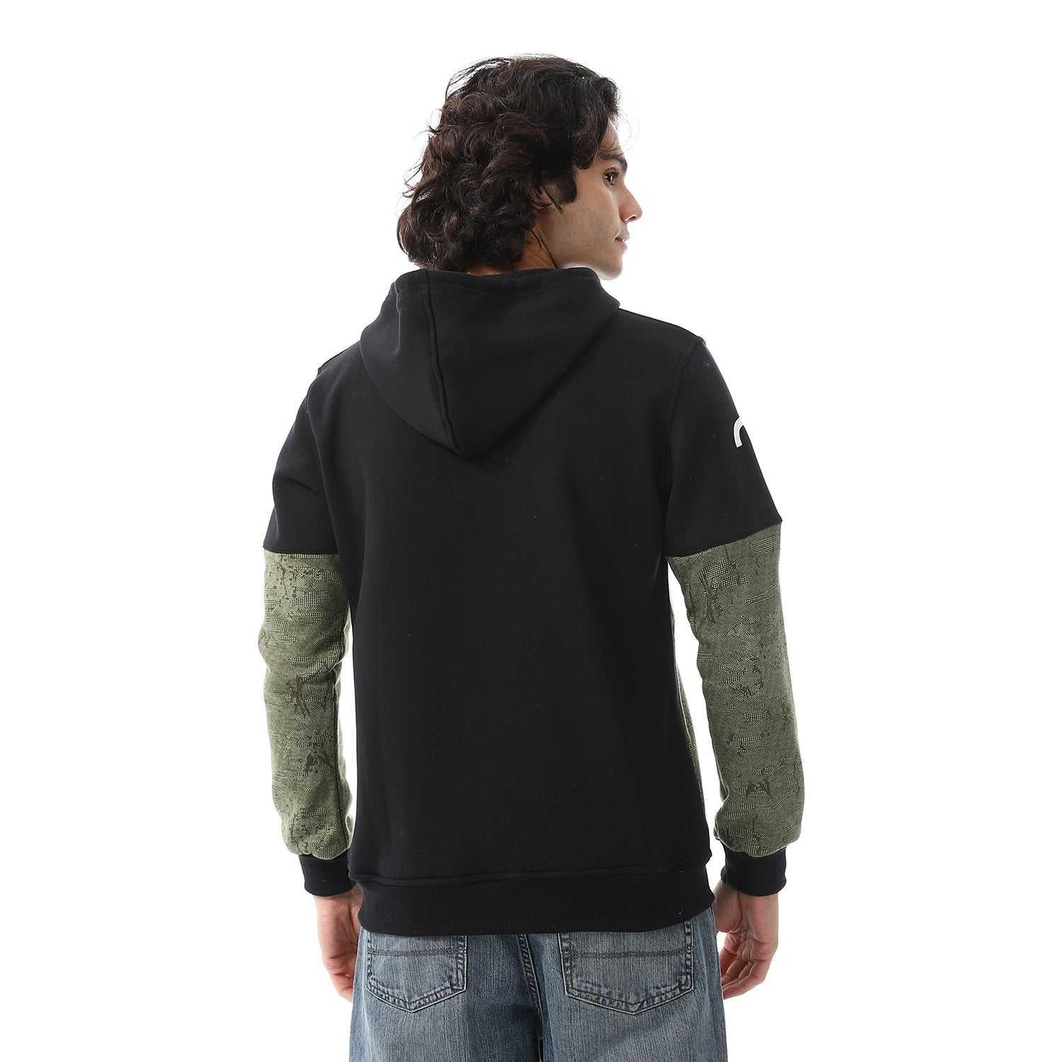 Mens Hoodie With Through Zipper And Army Design