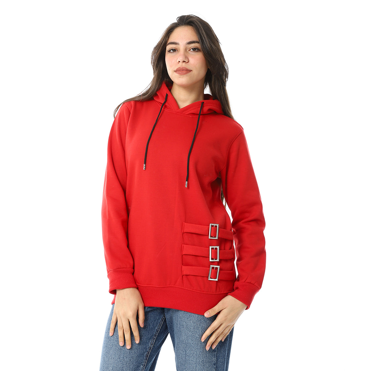 Women Plain Closed Hoodie With Accessories