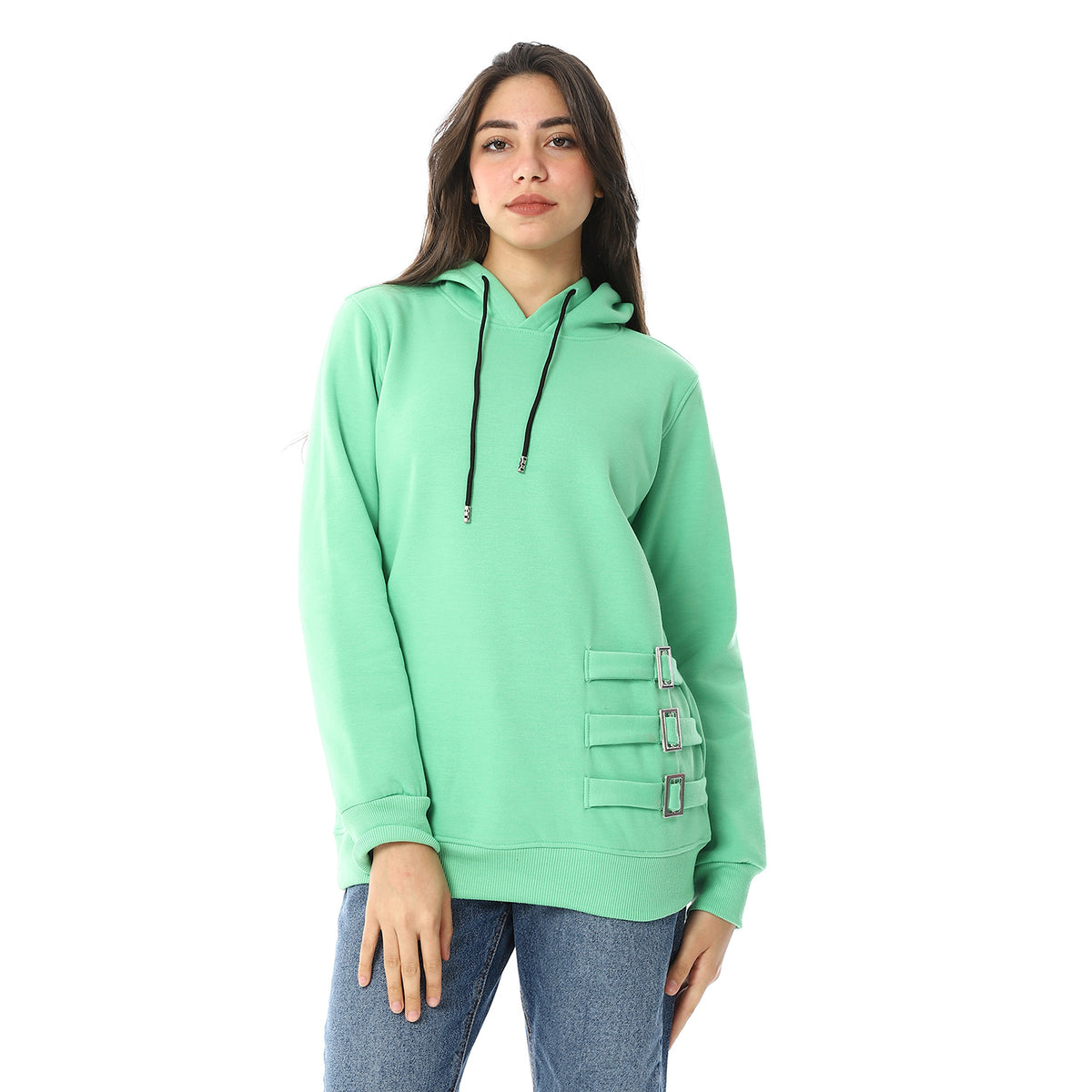 Women Plain Closed Hoodie With Accessories