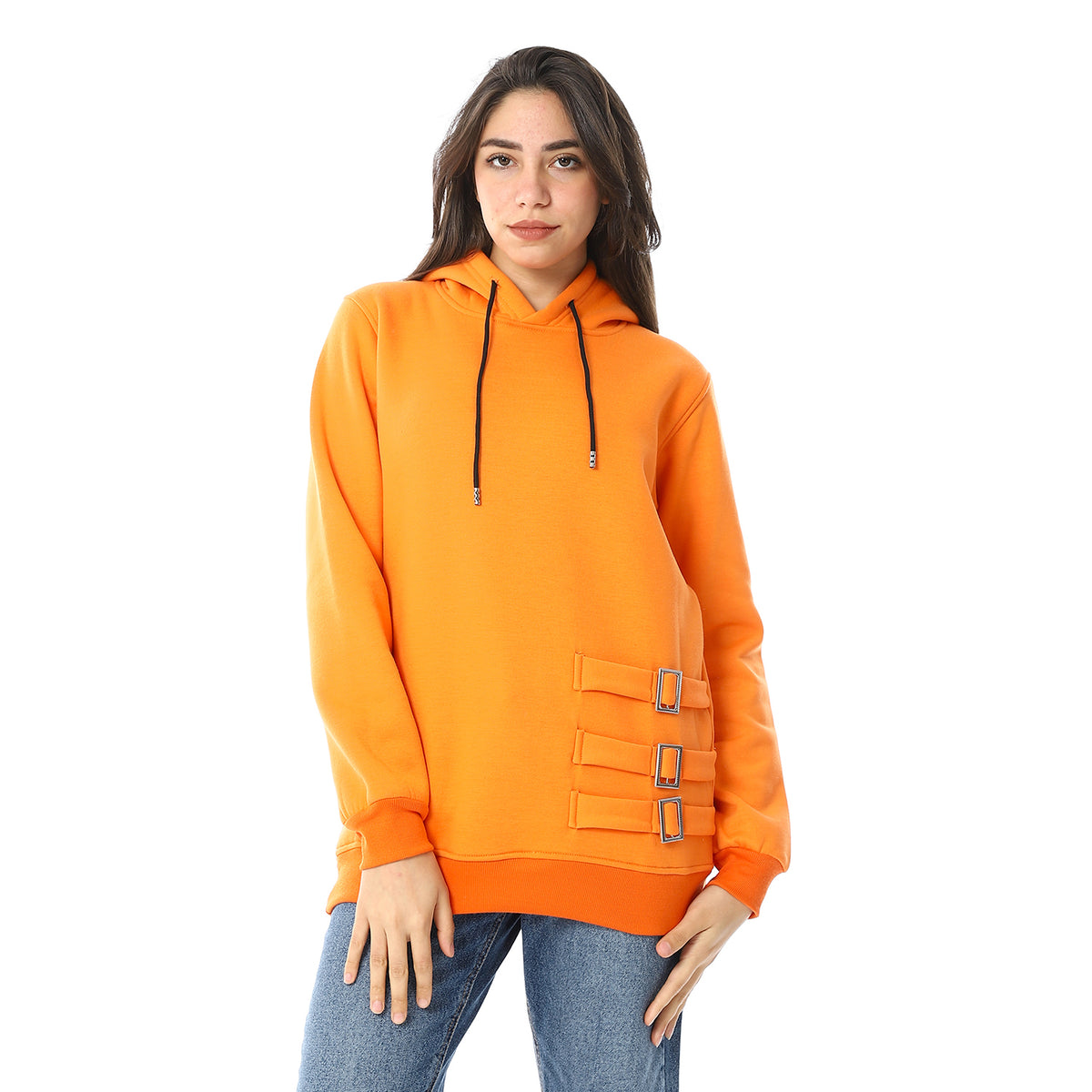 Women Plain Closed Hoodie With Accessories