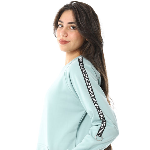 Women Long Closed Hoodie With Tape On Sleeves