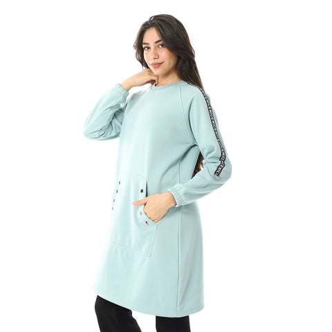 Women Long Closed Hoodie With Tape On Sleeves