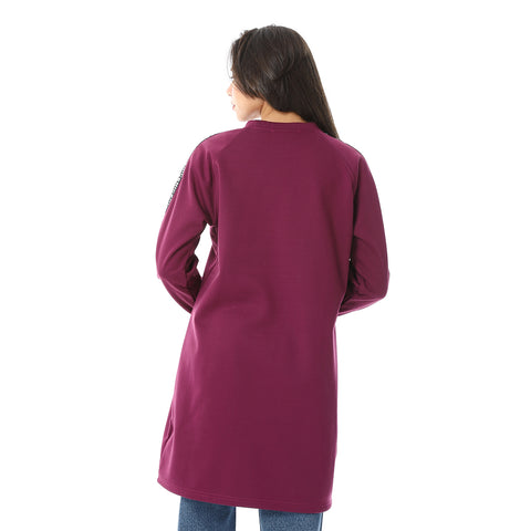 Women Long Closed Hoodie With Tape On Sleeves