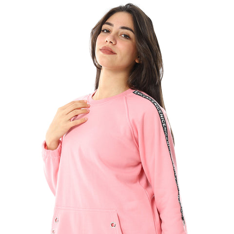 Women Long Closed Hoodie With Tape On Sleeves