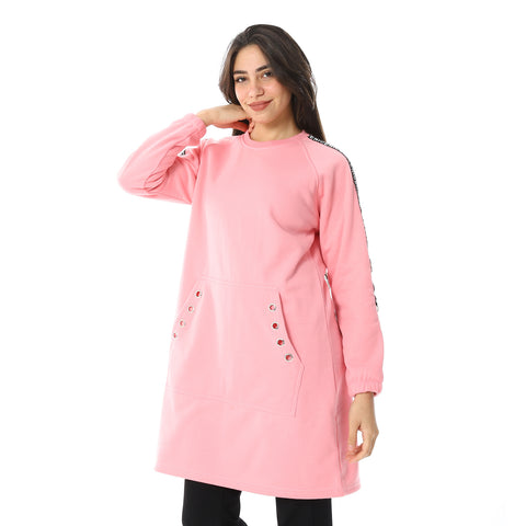 Women Long Closed Hoodie With Tape On Sleeves