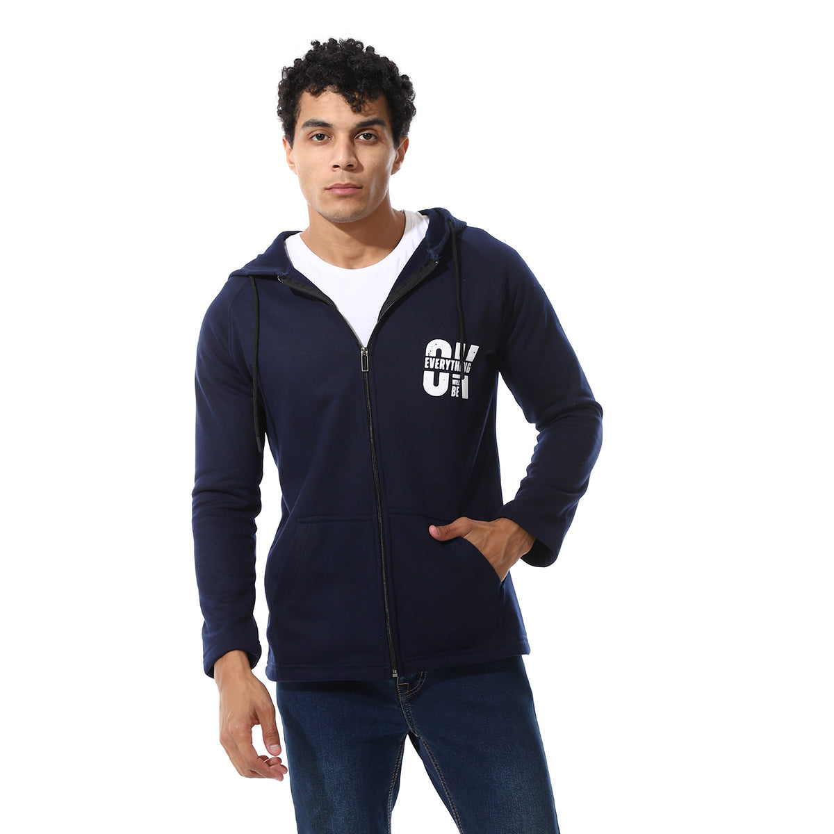 Men's Hoodie with Through Zipper and Printed