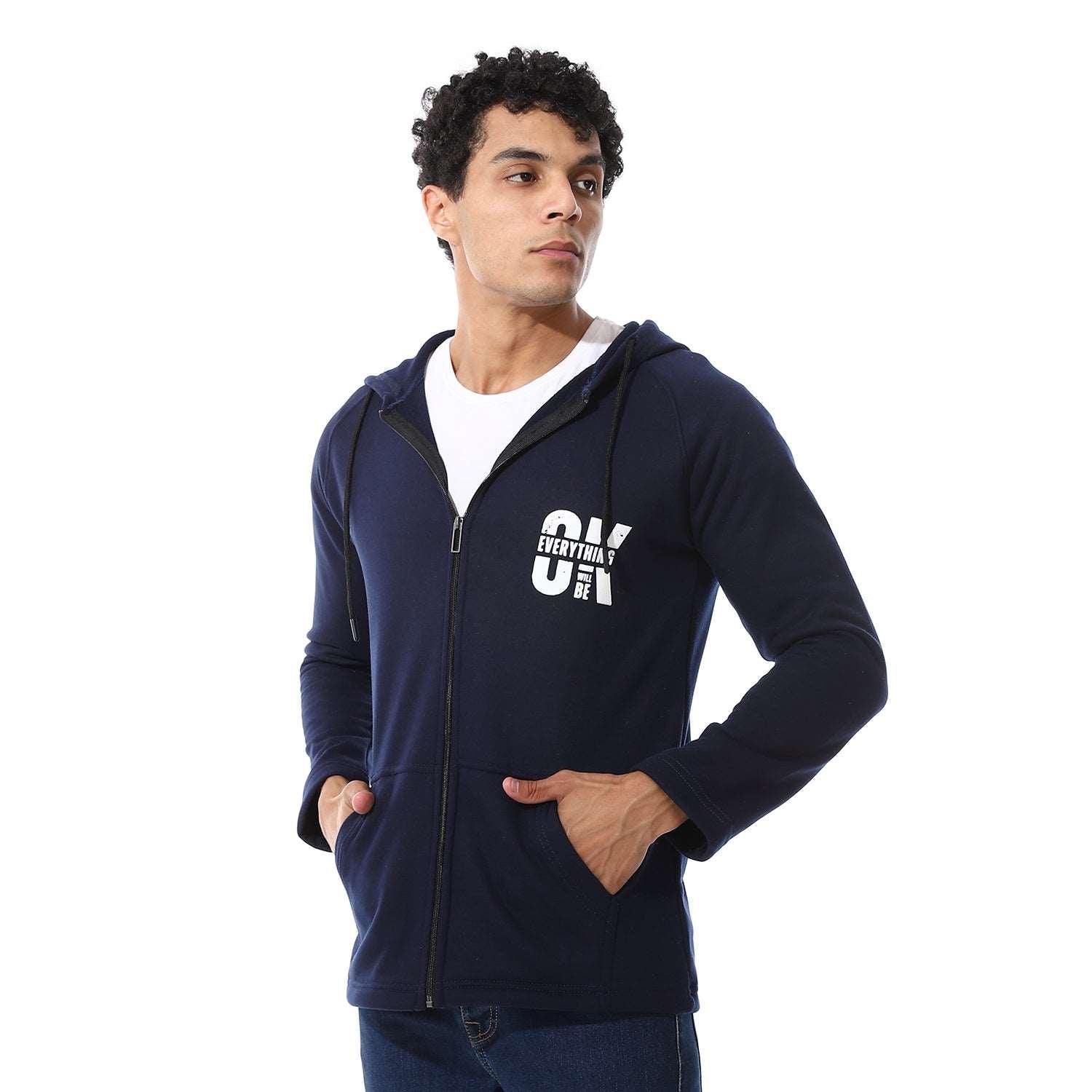 Men's Hoodie with Through Zipper and Printed