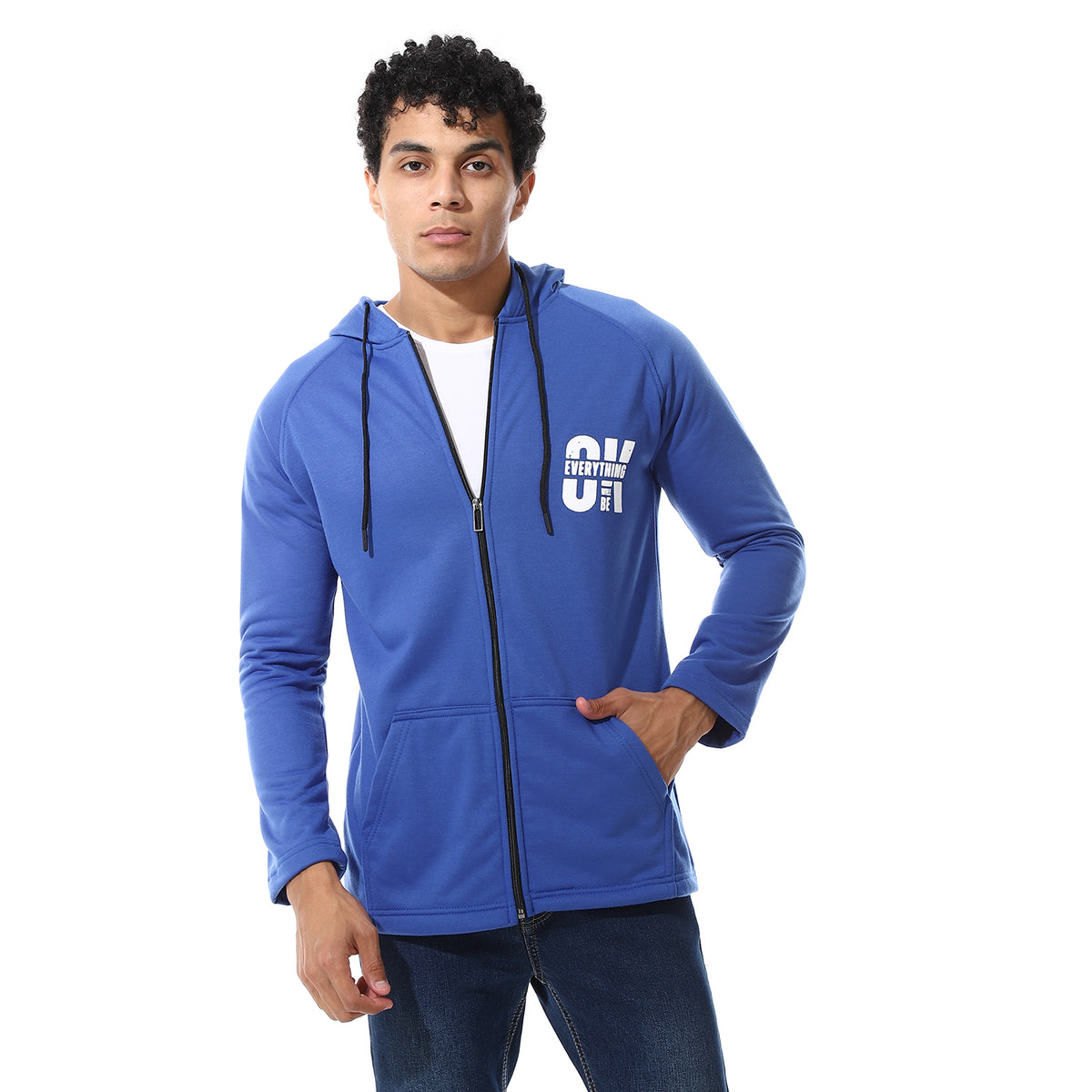 Mens Hoodie With Through Zipper And Printed