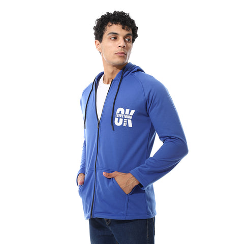 Mens Hoodie With Through Zipper And Printed