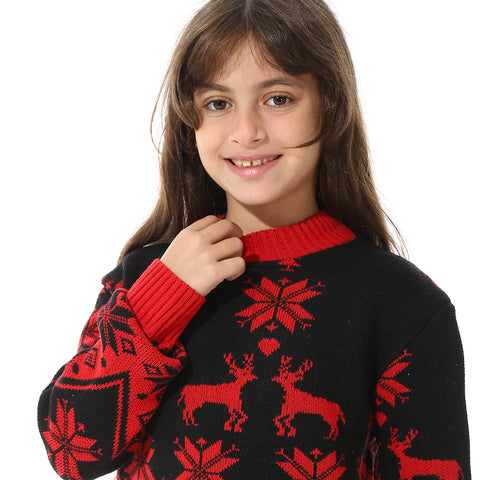 Girls Wool Pullover With Mutlicolour Design