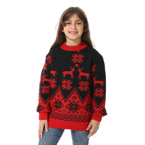 Girls Wool Pullover With Mutlicolour Design