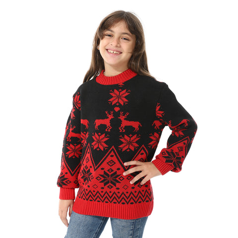 Girls Wool Pullover With Mutlicolour Design