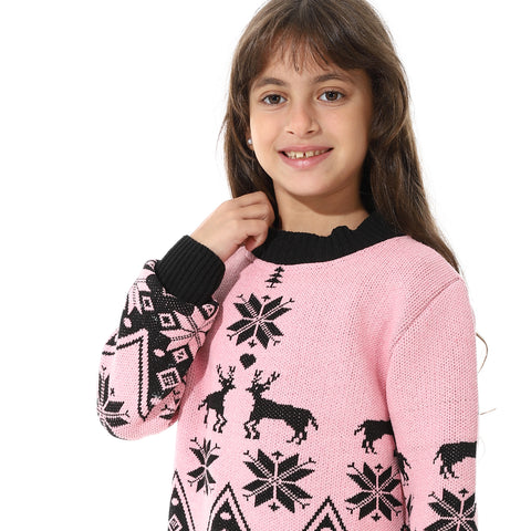 Girls Wool Pullover With Mutlicolour Design