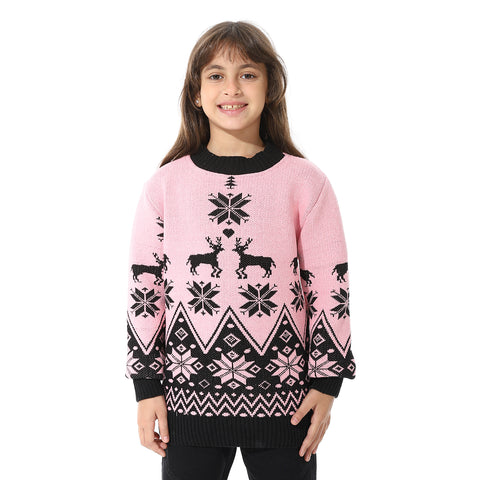 Girls Wool Pullover With Mutlicolour Design