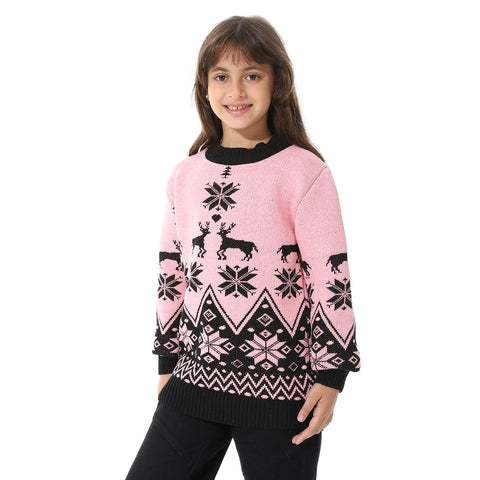 Girls Wool Pullover With Mutlicolour Design