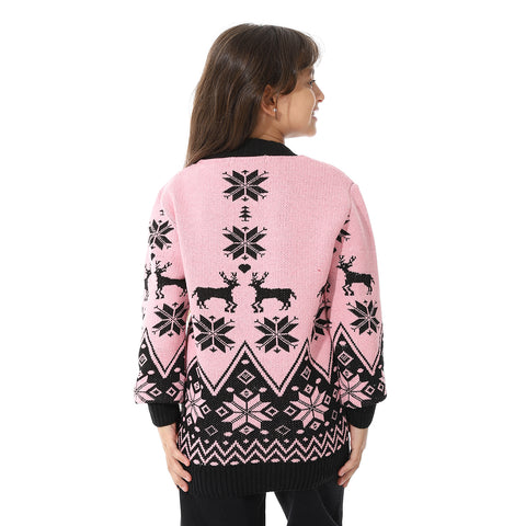 Girls Wool Pullover With Mutlicolour Design