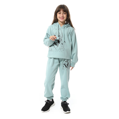 Girls Training Suit with Hooded Neck Print Girls