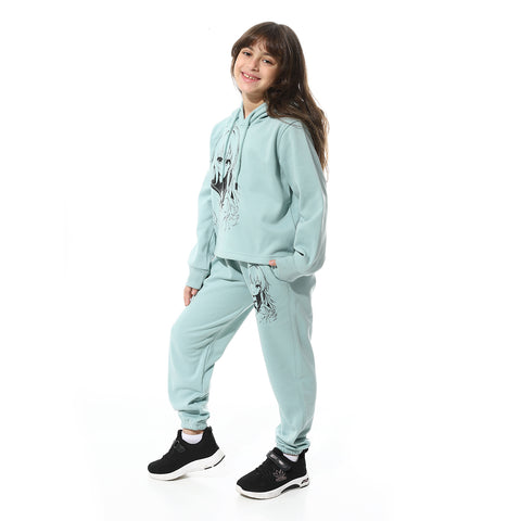 Girls Training Suit with Hooded Neck Print Girls