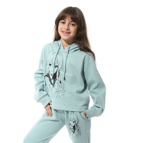 Girls Training Suit with Hooded Neck Print Girls