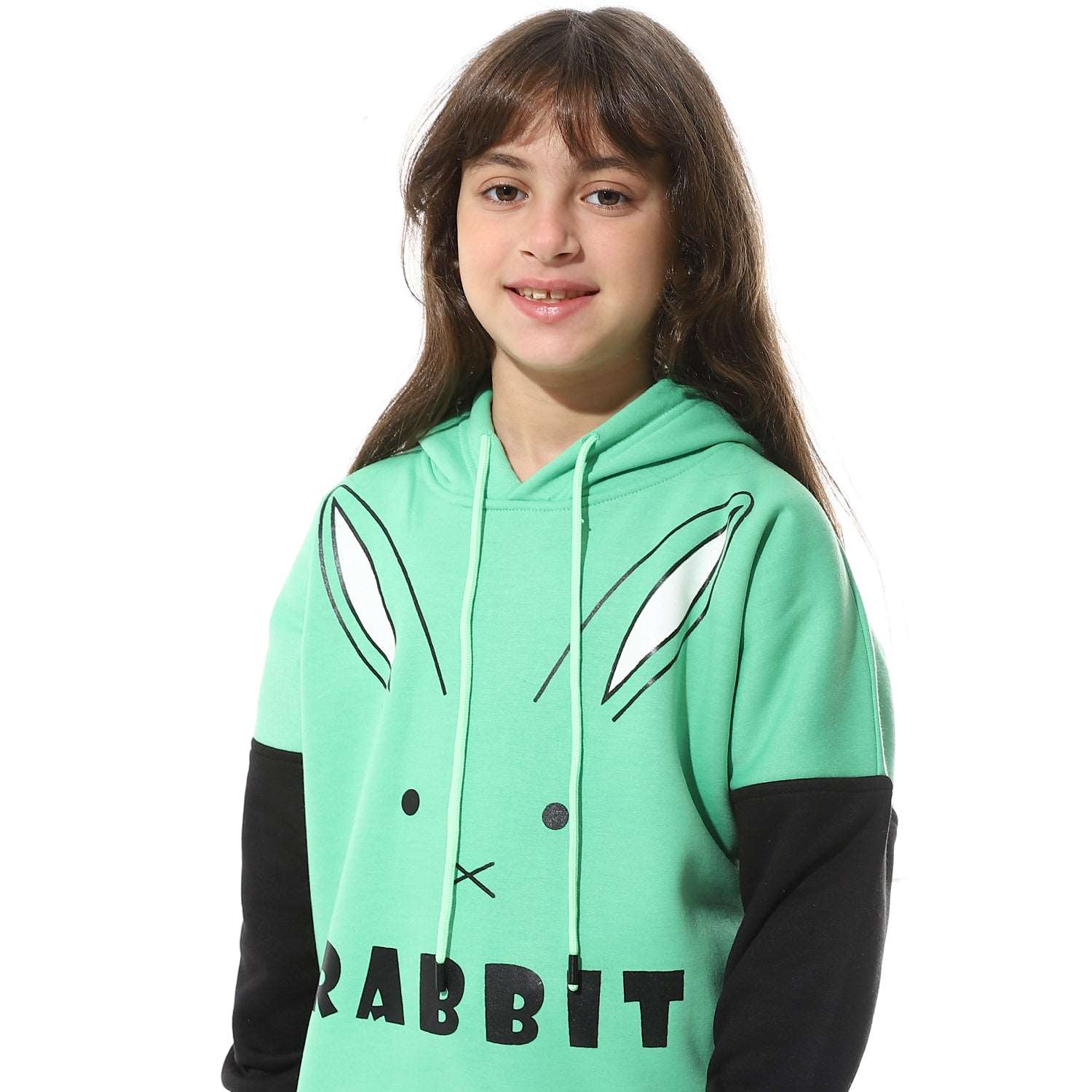 Girls Training Suit with Hooded Neck Printed Rabbit