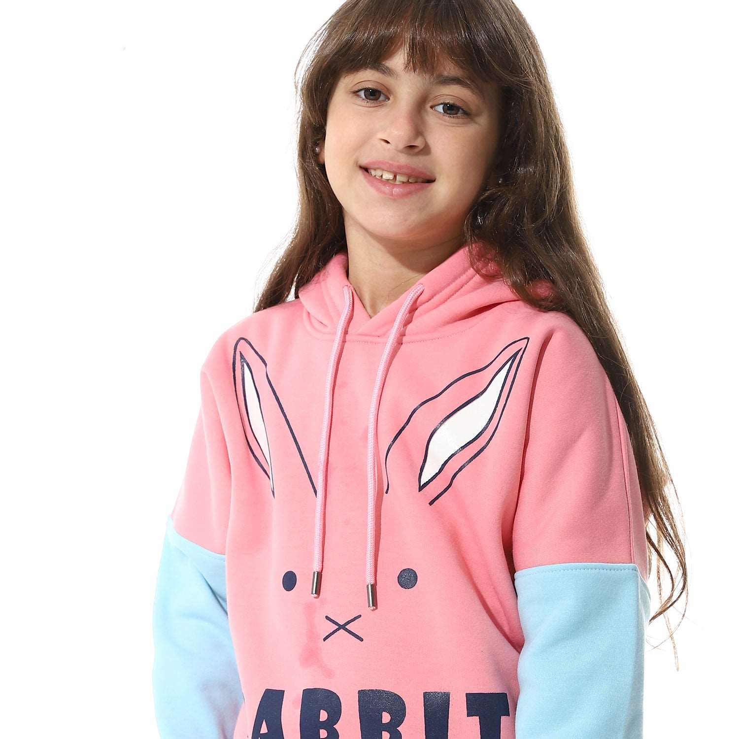 Girls Training Suit with Hooded Neck Printed Rabbit