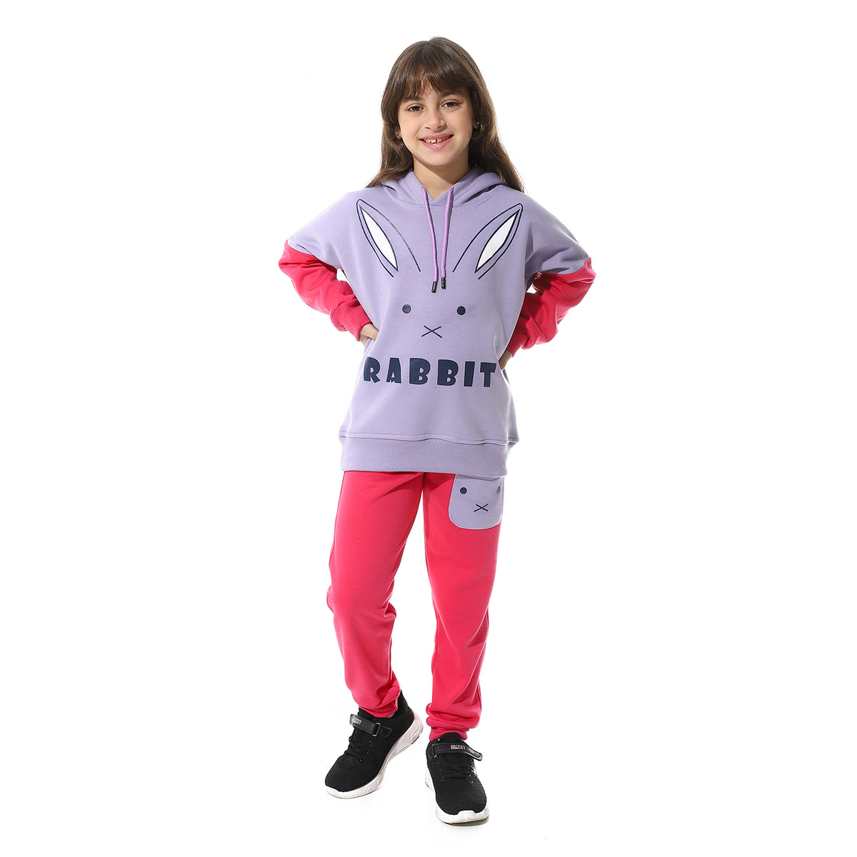 Girls Training Suit with Hooded Neck Printed Rabbit