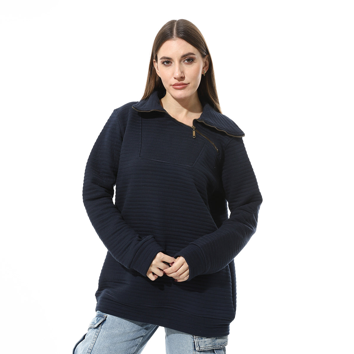 Women Closed Sweat Shirt With High Neck