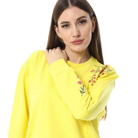 Women Embroidery Melton T-shirt with Long Sleeves