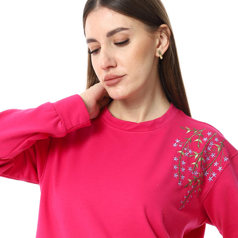 WomenEmbroidery Melton T-shirt With Long Sleeves