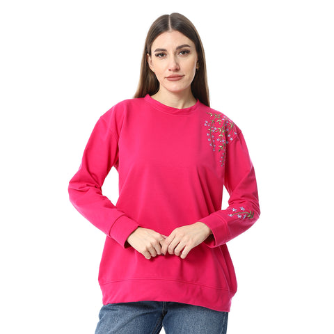 WomenEmbroidery Melton T-shirt With Long Sleeves