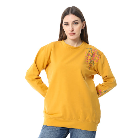 WomenEmbroidery Melton T-shirt With Long Sleeves