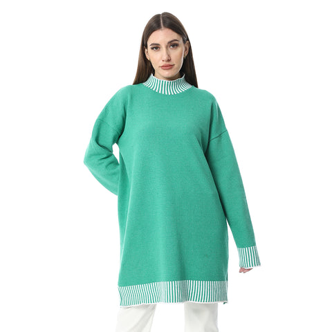 Women Wool Long Pullover With High Neck