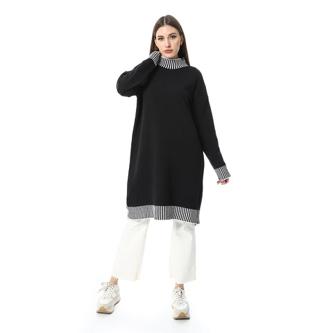 Women Wool Long Pullover With High Neck