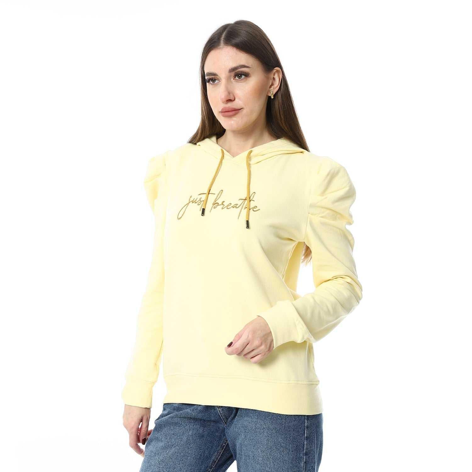 Women Embroidery T-shirt Hooded Neck Women Embroidery T-shirt Hooded Neck - هودي حريمي - هودي حريمي اصفر - هودي اصفر حريمي 