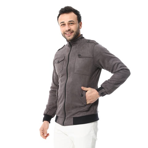 Mens Chmois Lining Jacket With Zipper And Front Pockets