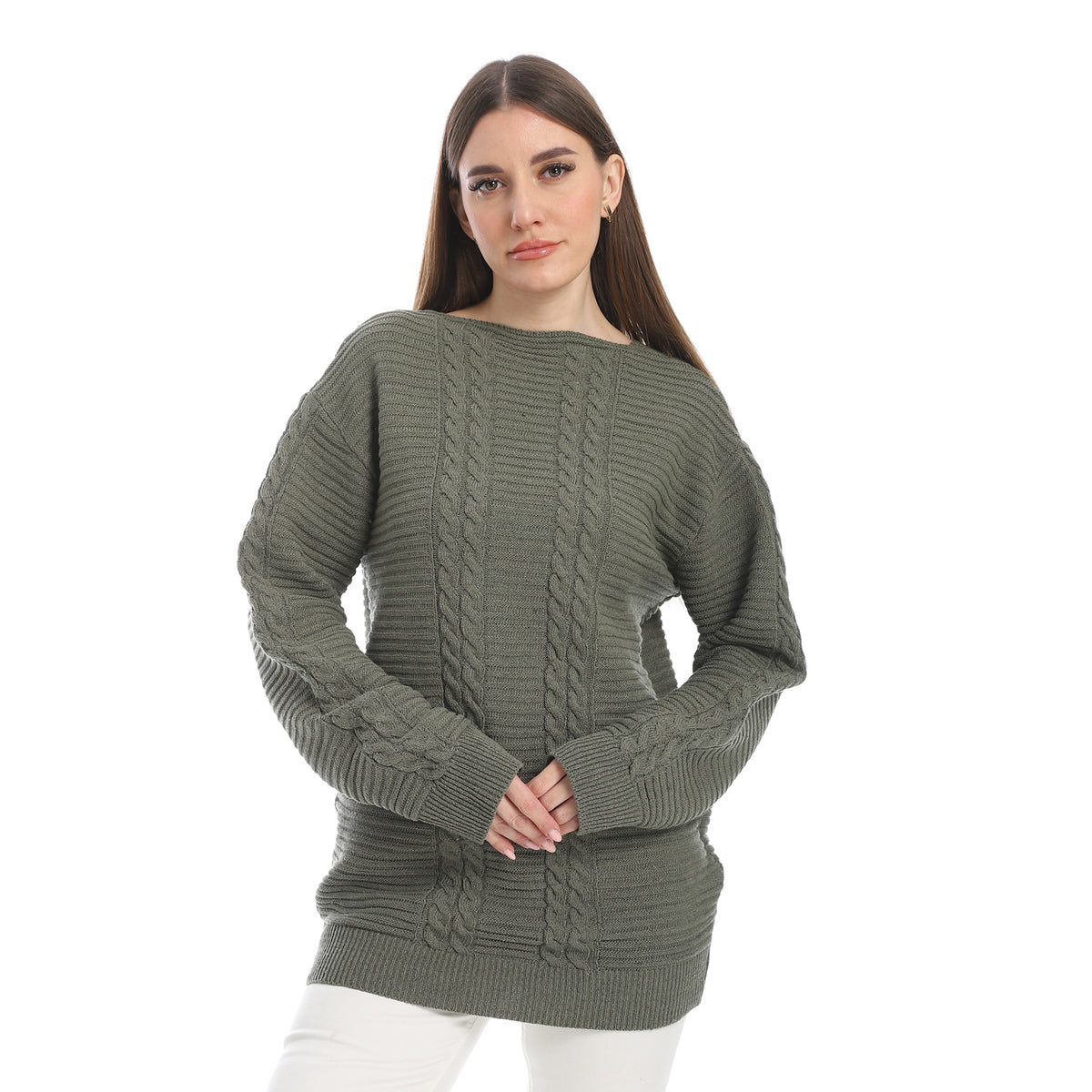 women wool plain pullover with round neck and multidesign