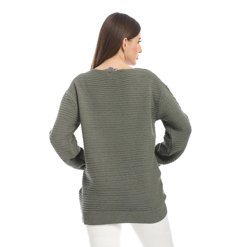 women wool plain pullover with round neck and multidesign